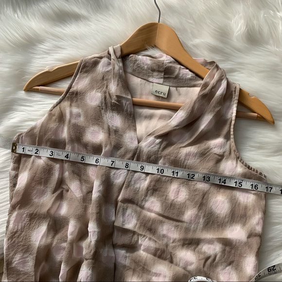 ECRU 100% Silk Brown Pink Polka Dot Sleeveless Blouse Size XS Tank Top - Picture 4 of 7